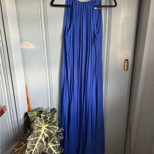Alice + Olivia Blue Pleated Halter Dress